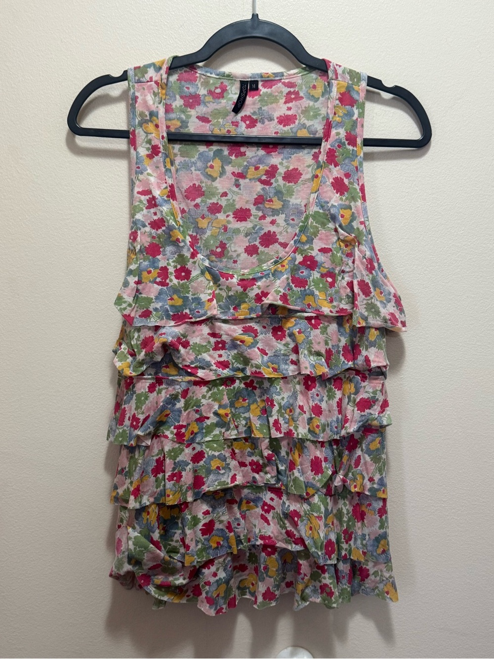 Topshop Floral Ruffle Tiered Tank Top